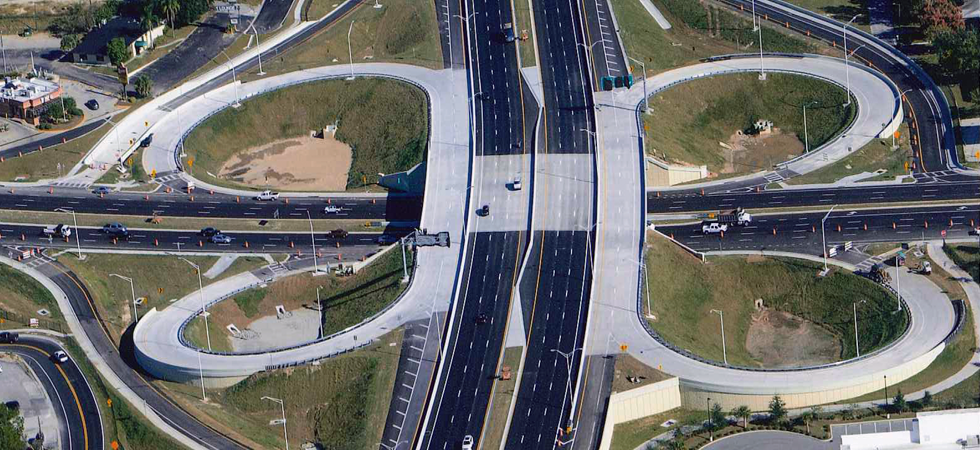 Aerial view of a multi-lane highway